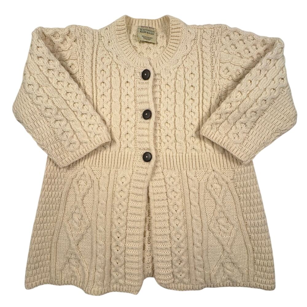 Kilronan Knitwear Irish Cable Knit Cardigan Sweater Women's S Ivory Fisherman